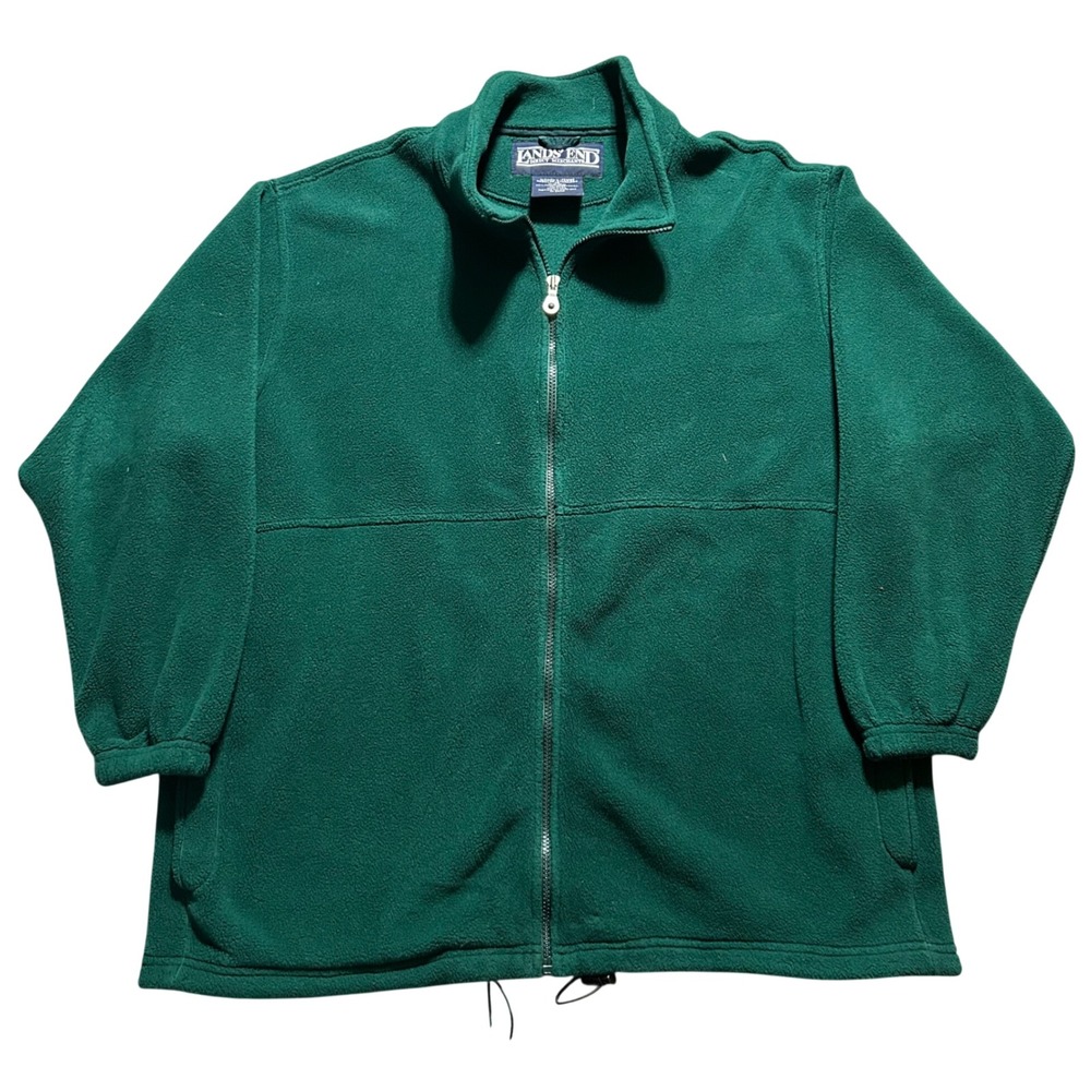 VTG Lands End Fleece Jacket Womens 1X Green Full Zip Mock Neck USA Made 90s
